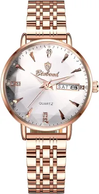 Produktbild von Damen Armbanduhr Roségold mit Edelstahlarmband, Analog Quarz Uhr, Leuchtzeiger, Kalender, 3 ATM Wasserdicht, Elegante Damenuhr
