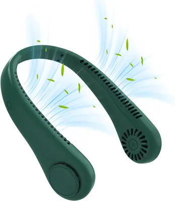 Produktbild von Tragbarer Nackenventilator, Halsventilator, Flexibles Silikon, 360° biegbar, Blattloser Ventilator, 3 Geschwindigkeit, Geräuscharm, Grün