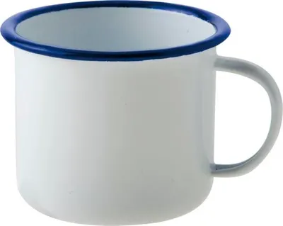 Image de Becher mit Henkel, Email, weiß/blau