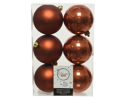 Productafbeelding van Kerstballen, kunststof, 8 cm, aardetint, 6 stuks