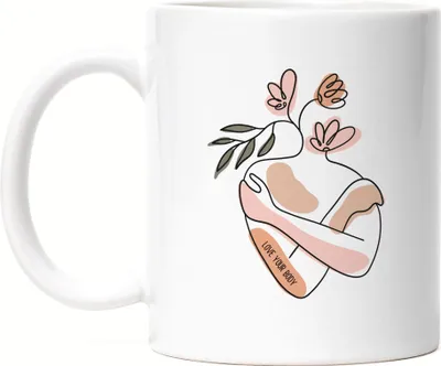 Produktbild von Love Your Body Tasse Mit Spruch Body Positivity Mental Health Frauentag Positives Denken