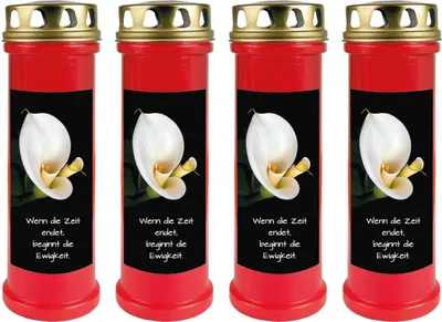 Image de Bougie funéraire - Lot de 4 - Rouge 100h (couvercle doré) - Calla
