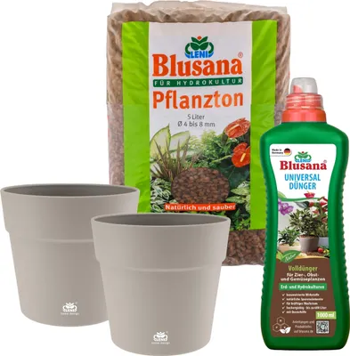 Produktbild von LENI Classic Blumentopf beige-grau Hydrokultur-Set mit Pflanztopf inkl. Substrat & Dünger Übertopf für Outdoor & Indoor