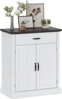 Image de Buffet rustique - Buffet - 2 Portes - 1 Tiroir - Tablette Réglable - 75,2 x 40 x 91,5 cm - Blanc