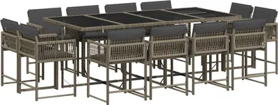 Image de vidaXL Ensemble de jardin 13 pièces avec coussins Gris Poly rotin