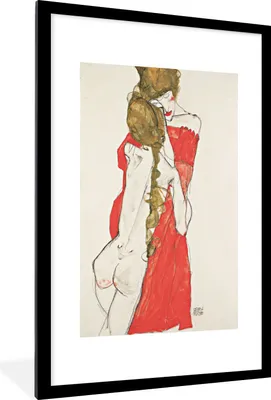 Produktbild von MuchoWow® Gerahmtes Poster Mutter und Tochter - Gemälde von Egon Schiele 60x90 cm - Poster mit Schwarzem Bilderrahmen Wandposter Rahmen Foto Bilder - Dekoration - Wandposter Wohnzimmer - Hochwertig