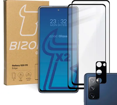 Produktbild von Bizon Glass Edge gehärtetes Glas - [2 PACK] + Linsenschutz Samsung Galaxy S20 FE schwarz