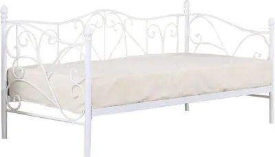 Produktbild von Einzelbett Sumatra weiß 90x200 cm aus pulverbeschichtetem Stahl mit Kopfstütze
