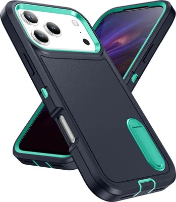 Immagine prodotto di Custodia per iPhone 17 Pro Max Custodia protettiva ibrida antiurto a tre strati con supporto Blu