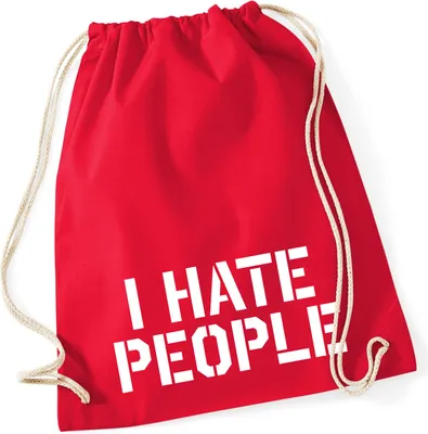 Produktbild von Huuraa Turnbeutel I HATE PEOPLE 12 Liter Classic Red Baumwolle Rucksack Geschenkidee