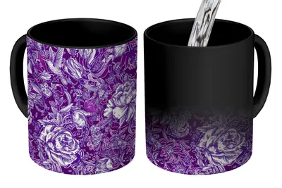Obrázok produktu pre MuchoWow® Magický pohár Kolibrík - Ruže - fialové 350 ml Pohár na zmenu farby Darček Nápad na darček - Foto hrnček