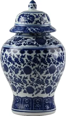 Produktbild von Fine Asianliving Chinesisches Deckelvase Porzellan Lotus Blau Weiß D15xH20cm Dekorative Vase Blumenvase Orientalische Keramik Vase Dekoration Vase Moderne Tischdekoration Vase