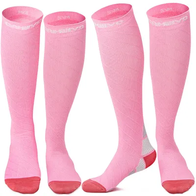 Immagine prodotto di CAMBIVO 2 Paia Calze Compressione Graduata Donna e Uomo 20-30 mmHg, Calze Elastiche a Compressione Antiscivolo per Sport, Corsa, Recupero, Antitrombo, Vene Varicose, Viaggio in Aereo