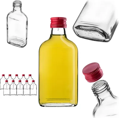 Zdjęcie produktu dla Kolba biodrowa KADAX 200 ml, 10 sztuk, małe szklane butelki z zakrętką, kolby, puste butelki do napełniania, mini butelki na likier, butelki na sznapsa (czerwone)