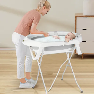 Image de Baignoire pour bébé avec support 80cm Pliable Baignoire pour bébé avec coussin gris