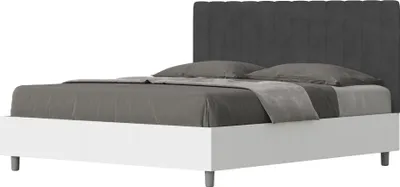 Produktbild von ITYHOME - Bett ohne Lattenrost 160x200 Bettgestell Esche weiß Bett-Kopfteil mit Mikrofaserbezug Grau Kaia
