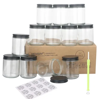 Image de Solidchoice - Coffret de 12 pots à bougies en verre épais avec couvercles en métal noir