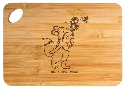 Produktbild von Mr. & Mrs. Panda holzschneidebrett Fuchs Federball spielen - Transparent - Geschenk, Frühstücksbrettchen, Holzbrett, vesperbrett, Hackbrett, Brett, Holzbrettchen