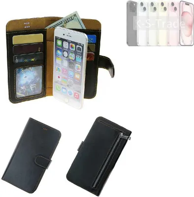 Produktbild von K-S-Trade Schutz Hülle kompatibel mit Apple iPhone 15 Klapphülle Case Phone cover Slim Handytasche Handy Hülle schwarz aus Kunstleder (1 Stk)