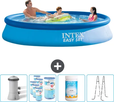 Produktbild von Intex runder aufblasbarer Easy Set-Schwimmpool – 366 x 76 cm – Blau – inklusive Pumpe Filter - Chlor - Leiter