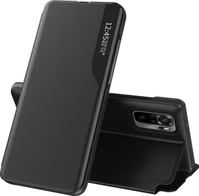 Produktbild von LaimTop Hülle für Redmi Note 10, Smart View Fenster Flip Stand Cover Kunstleder Schutzhülle für Xiaomi Redmi Note 10 / Note 10S Schwarz