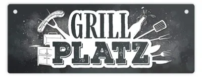 Metallschild XL für den Grillplatz, Aluminium, 10,5 x 28 cm