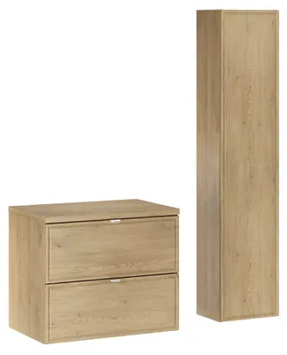 Produktbild von Badmöbel-Set 2-teilig mit Hochschrank & 60 cm Waschbeckenunterschrank in Eiche - TEMUCO-56-CREMONA