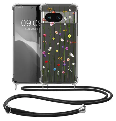 Produktbild von kwmobile Necklace Case kompatibel mit Google Pixel 8 Hülle - Silikon Cover mit Handykette - Mehrfarbig Transparent Wildblumen Ranke