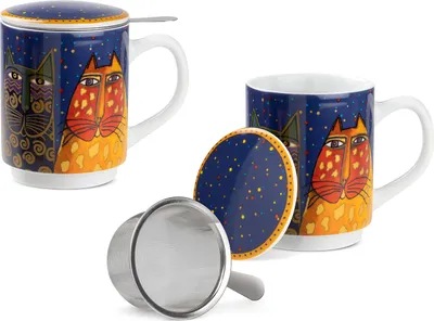 Produktbild von Gilde Tasse / Becher, "Fantastic Felines", Porzellan, blau, VE 3, H. 12 cm, D. 8 cm 81381