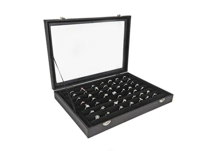 Produktbild von Schmuckkasten Schmucklade Schaukasten Schmuckdisplay mit Glasdeckel für Ringe schwarz