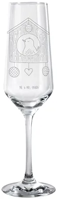 Produktbild von Mr. & Mrs. Panda Sektflöte Vogel Haus - Transparent - Geschenk, Champagnerglas, Wohnung, Trinkglas, Sektglas graviert, Castle, Familie, Sektkelch, Glas, Lustige Sprüche