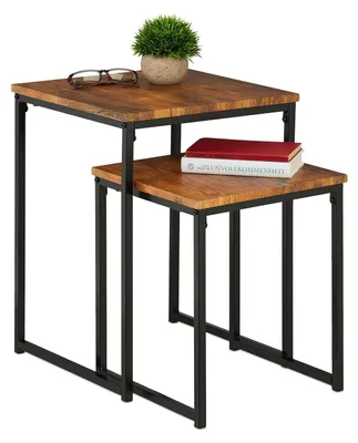 Immagine prodotto di TRANKIELO® - Set di 2 tavolini impilabili - Stile industriale in marrone/nero - Design in metallo e effetto legno