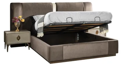 Produktbild von Braunes Schlafzimmer Set Designer Doppelbett 2x Nachttische Luxus Möbel