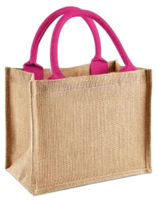 Image de Sac en jute Westford Mill / mini sac cadeau en jute, 6 litres FK972 (taille unique) (naturel / fuchsia)
