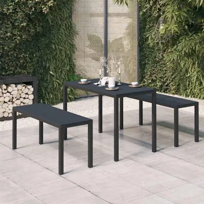 Produktbild von 3-teiliges Gartenmöbel-Set aus schwarzem Stahl und WPC für Terrasse, Balkon und Garten, wetterfeste Loungemöbel mit Sesseln und Balkonstühlen