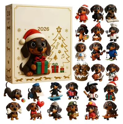 Produktbild von Adventskalender mit 24 Dackel-Figuren für Weihnachten