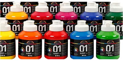 Produktbild von A-Color Acrylfarbe, sortierte Farben, 01 - glänzend, 10x500ml [HOB-968184]