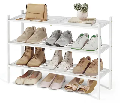 Produktbild von SONGMICS Schuhregal aus Bambus, 3 Ebenen, für 12-16 Paar Schuhe, stapelbar – Weiß