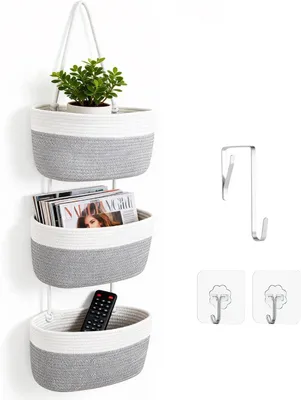 Produktbild von Hängender Organizer mit Haken, 3 Ebenen, gewebte Baumwolle, 38x18x9 cm, für Kinderzimmer