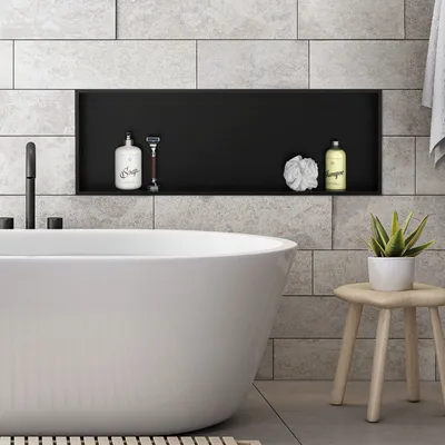 Produktbild von LuxeBath Wandnische aus Edelstahl, 90x30x10 cm, Schwarz, Duschnische mit Rahmen, Befliesbare Nische für Badutensilien, Duschablage, Duschregal