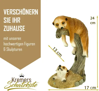Produktbild von Erdmännchen Mama mit Kind auf Ast Figur Gartenfigur 24 cm Meercat