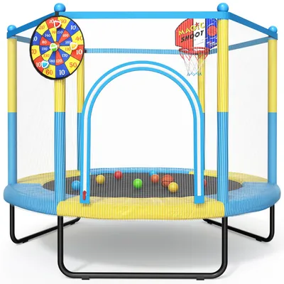 Kindertrampolin rund 150 cm mit Sicherheitsnetz und Basketballkorb