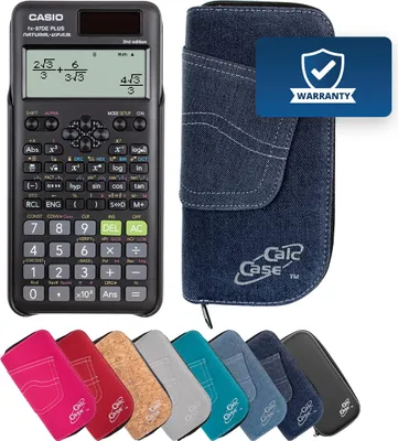 Produktbild von Casio FX-87 DE Plus II Taschenrechner mit Schutztasche im Jeans-Design dunkelblau