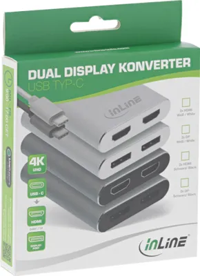Produktbild von InLine® USB Dual Display Konverter, USB Typ-C zu 2x HDMI Buchse (DP Alt Mode), 4K, schwarz, 0.1m