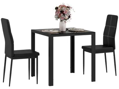Produktbild von Essgruppe Esstisch mit 2 Stš¹hlen Platzsparend Esszimmergruppe Sitzgruppe Schwarz