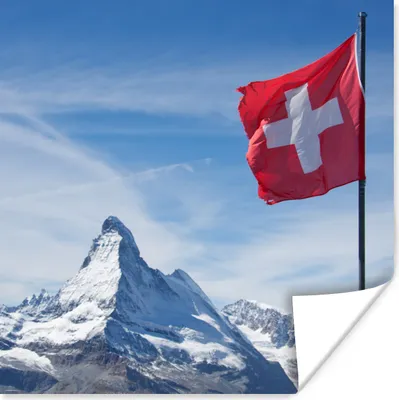 Produktbild von MuchoWow® Poster Schweizer Flagge am Matterhorn in der Schweiz 50x50 cm - Wohnzimmerdekoration