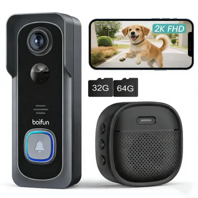 Obrázek produktu pro Bezdrátový videozvonek BOIFUN s kamerou, nočním viděním, detekcí pohybu PIR a obousměrným zvukem, 32 a 64 GB