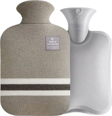 Produktbild von XXL Wärmflasche 2L mit weichem Bezug PVC Bettflasche Handwärmer Winter Wärme, Größe:2 Liter, Farbe:Hell Grau