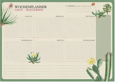 Produktbild von a4 botanical cacti aleman kokonote Wochenplaner Block