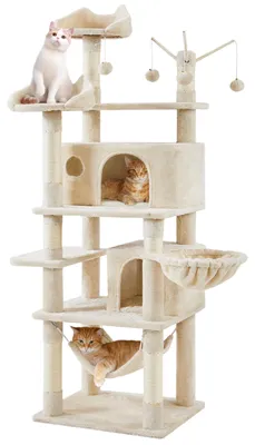 Produktbild von Yaheetech 170cm Kratzbaum Katzenbaum mit 3 Katzenangeln mit Ball beige